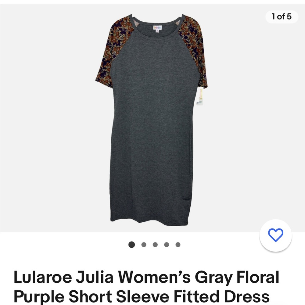 LulaRoe “Julia” Dress in Grey with Purple Floral Sleeves